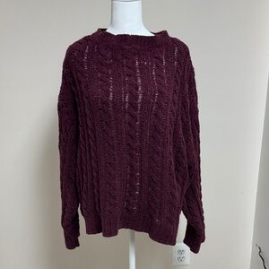 American Eagle Outfitters Maroon Cable Knit Sweater